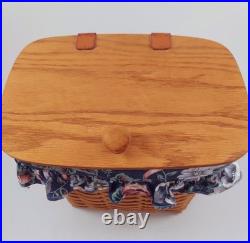 Longaberger 1992 Large Mail Basket with Leather Hinges & Protector & Fabric Liner