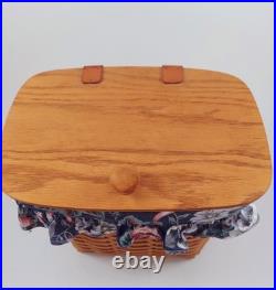 Longaberger 1992 Large Mail Basket with Leather Hinges & Protector & Fabric Liner