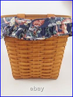 Longaberger 1992 Large Mail Basket with Leather Hinges & Protector & Fabric Liner