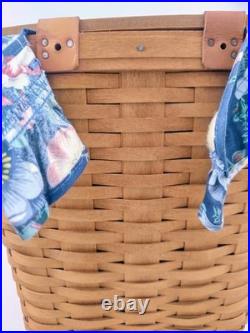 Longaberger 1992 Large Mail Basket with Leather Hinges & Protector & Fabric Liner