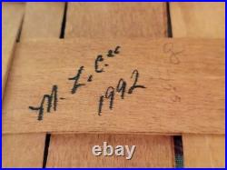 Longaberger 1992 Large Mail Basket with Leather Hinges & Protector & Fabric Liner