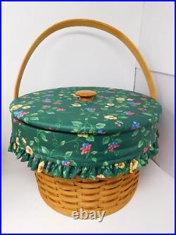 Longaberger 1995 Hostess Sewing Combo Emerald Vine Liners Fabric Lid Stackable