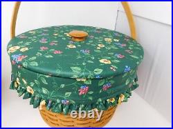Longaberger 1995 Hostess Sewing Combo Emerald Vine Liners Fabric Lid Stackable