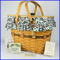 Longaberger 1995 Large Holiday Hostess Evergreen Basket Set, Lid Liner Protector