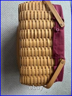 Longaberger 1995 Large Picnic Basket 17x16x14 with Lid, Liner & Protector