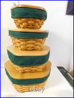 Longaberger 1998 Generations Basket Set of 4 with Protectors, Liners, Wooden Lids