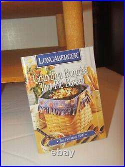 Longaberger 1998 Grandma Bonnie 2 Pie Basket with Lid, Liner, Protector, 2 Risers
