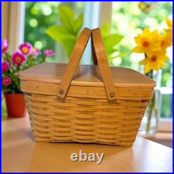 Longaberger 1999 Club Family Picnic Basket with3 Plastic Inserts XL 15 X 15 X 8