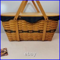 Longaberger 1999 Collectors Club Family Picnic Basket+Wooden Lid+Liner+2 pc Prot Longaberger 1999 Collectors Club Family Picnic Basket+Wooden Lid+Liner+2 pc Prot