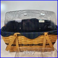 Longaberger 1999 Collectors Club Family Picnic Basket+Wooden Lid+Liner+2 pc Prot Longaberger 1999 Collectors Club Family Picnic Basket+Wooden Lid+Liner+2 pc Prot