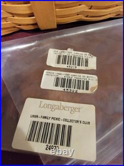 Longaberger 1999 Collectors Club Family Picnic Basket with Liner Dual protectors
