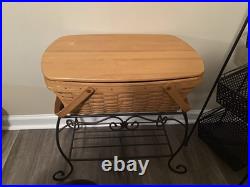 Longaberger 1999 Hope Chest Wrought Iron Stand, Basket and Wood Top