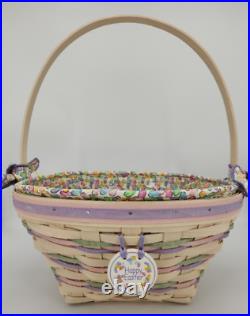 Longaberger 2000 Large White Washed Easter Basket Set+Liner+Protector+Tie On EUC