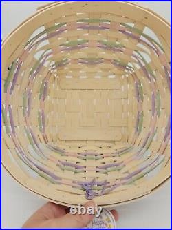 Longaberger 2000 Large White Washed Easter Basket Set+Liner+Protector+Tie On EUC