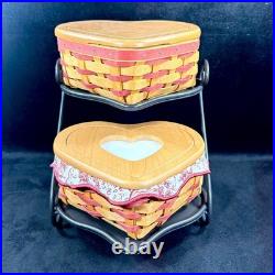 Longaberger 2000 Little Love Red Sweetheart Baskets & Heart to Heart Stand Set