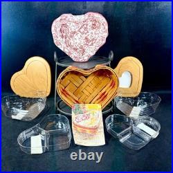 Longaberger 2000 Little Love Red Sweetheart Baskets & Heart to Heart Stand Set