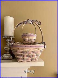 Longaberger 2000 White wash Large & Small Easter Basket withLiner, Prot. Tie &riser