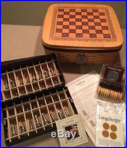 Longaberger 2001 Fathers Day Checkerboard Basket Combo + Pewter Chess Set EUC