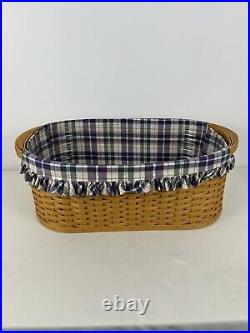 Longaberger 2001 HTF Work Load Basket Large WoodCrafts Plaid Protector Liner