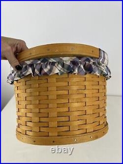 Longaberger 2001 HTF Work Load Basket Large WoodCrafts Plaid Protector Liner