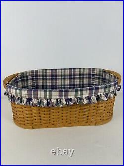 Longaberger 2001 HTF Work Load Basket Large WoodCrafts Plaid Protector Liner