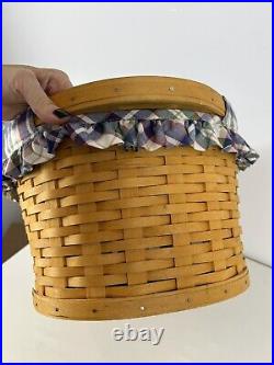 Longaberger 2001 HTF Work Load Basket Large WoodCrafts Plaid Protector Liner
