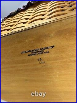 Longaberger 2001 HTF Work Load Basket Large WoodCrafts Plaid Protector Liner