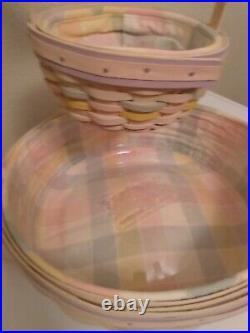 Longaberger 2001 Large Easter Basket Set Whitewashed Jelly Bean Liner MINT