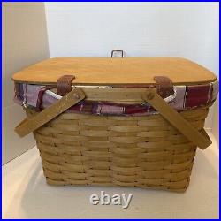 Longaberger 2002 Large Picnic Basket Set with Riser & Insert- Orchard Plaid