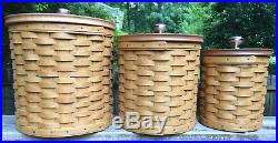 Longaberger 2003 Canister Basket Set of 3 with Lids and Liners