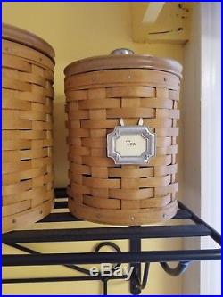 Longaberger 2003 Canister Basket Set of 4 with Lids, Tie-ons, & Protectors