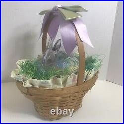 Longaberger 2004 Easter Basket Set Liner Protector Glass Bunny Ribbon Eggs