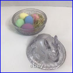 Longaberger 2004 Easter Basket Set Liner Protector Glass Bunny Ribbon Eggs