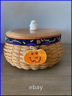 Longaberger 2004 Hostess Happy Halloween Basket Set with Lid & Ghost Knob