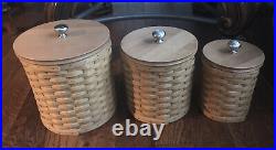 Longaberger 2004 basket 3 canister set With Plastic Inserts And Lids