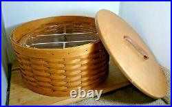 Longaberger 2005 Round Hat Box Basket + 2 Plastic Organizer Trays & Wood Lid