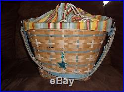 Longaberger 2006 Coastal Tote Basket Set with Tie-On Sunflower Stripe