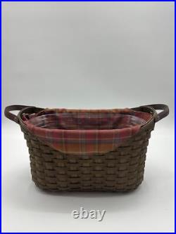 Longaberger 2006 RICH BROWN Library Basket with Liner & Protector Leather Handles