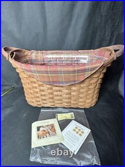 Longaberger 2006 RICH BROWN Library Basket with Liner & Protector Leather Handles