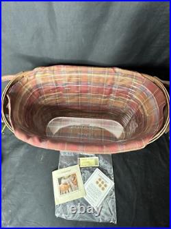 Longaberger 2006 RICH BROWN Library Basket with Liner & Protector Leather Handles