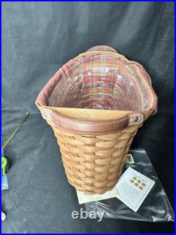 Longaberger 2006 RICH BROWN Library Basket with Liner & Protector Leather Handles