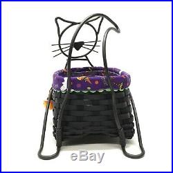 Longaberger 2009 BLACK CAT Halloween Basket Wrought Iron Liner Protector Set