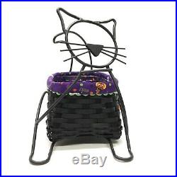 Longaberger 2009 BLACK CAT Halloween Basket Wrought Iron Liner Protector Set