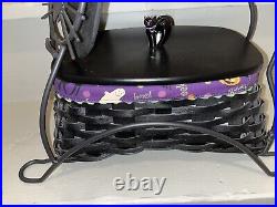 Longaberger 2009 Black Cat Basket Set/Wrought Iron/Stand/Lid/Liner/Prot/Cat Knob