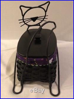 Longaberger 2009 Halloween Basket Set Lid Black Cat Wrought Iron Stand Knob