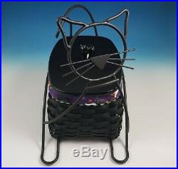 Longaberger 2009 Halloween Black Cat Basket Set Wrought Iron Frame Liner Insert