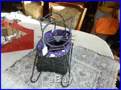Longaberger 2009 Halloween Cat Black Cat Basket Set Liner Wrought Iron Stand