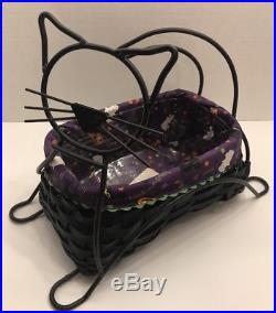 Longaberger 2009 Halloween Cat Black Cat Basket Set Liner Wrought Iron Stand
