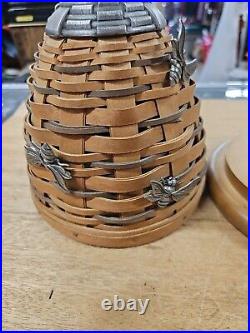 Longaberger 2010 Collectors Club Beehive Basket with3 Pewter Bees, Base, Box