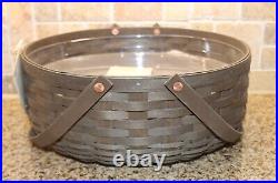 Longaberger 2010 dark brown Bakers Basket with Plastic protector & wood riser